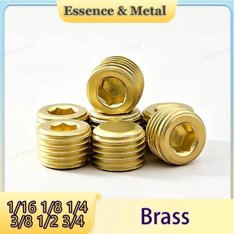 Brass Hexagonal Tightening Plug 1/16 1/8 1/4 3/8 1/2 3/4 Hexagonal Plug Copper Throat Plug Screw Suitable for Sealing Joints