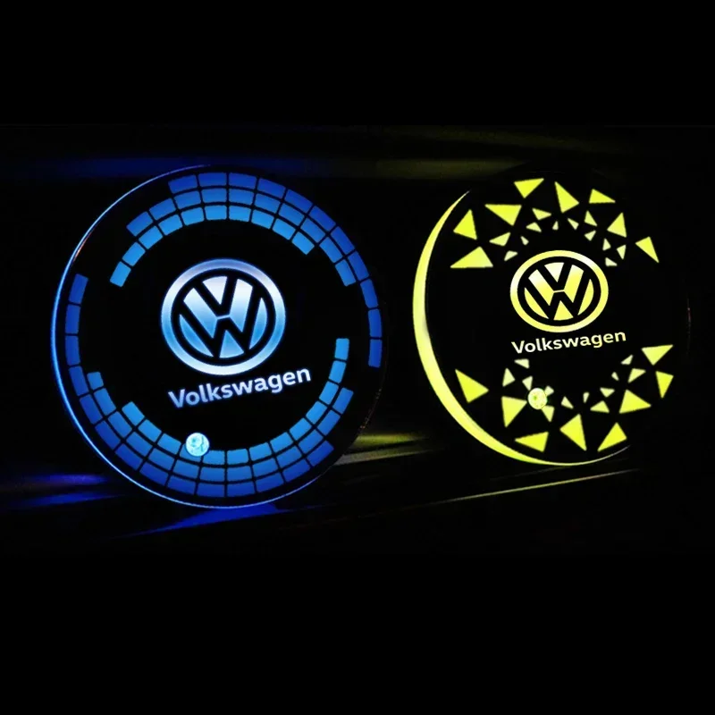 2pcs Luminous LED Car Coaster Water Cup Mat for Volkswagen Golf MK7 Passat Jetta Tiguan Polo Bora Scirocco Beetle Caddy Magotan