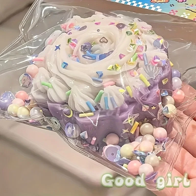 Jouet de gâteau à presser relaxant décoré de fleurs et de perles colorées