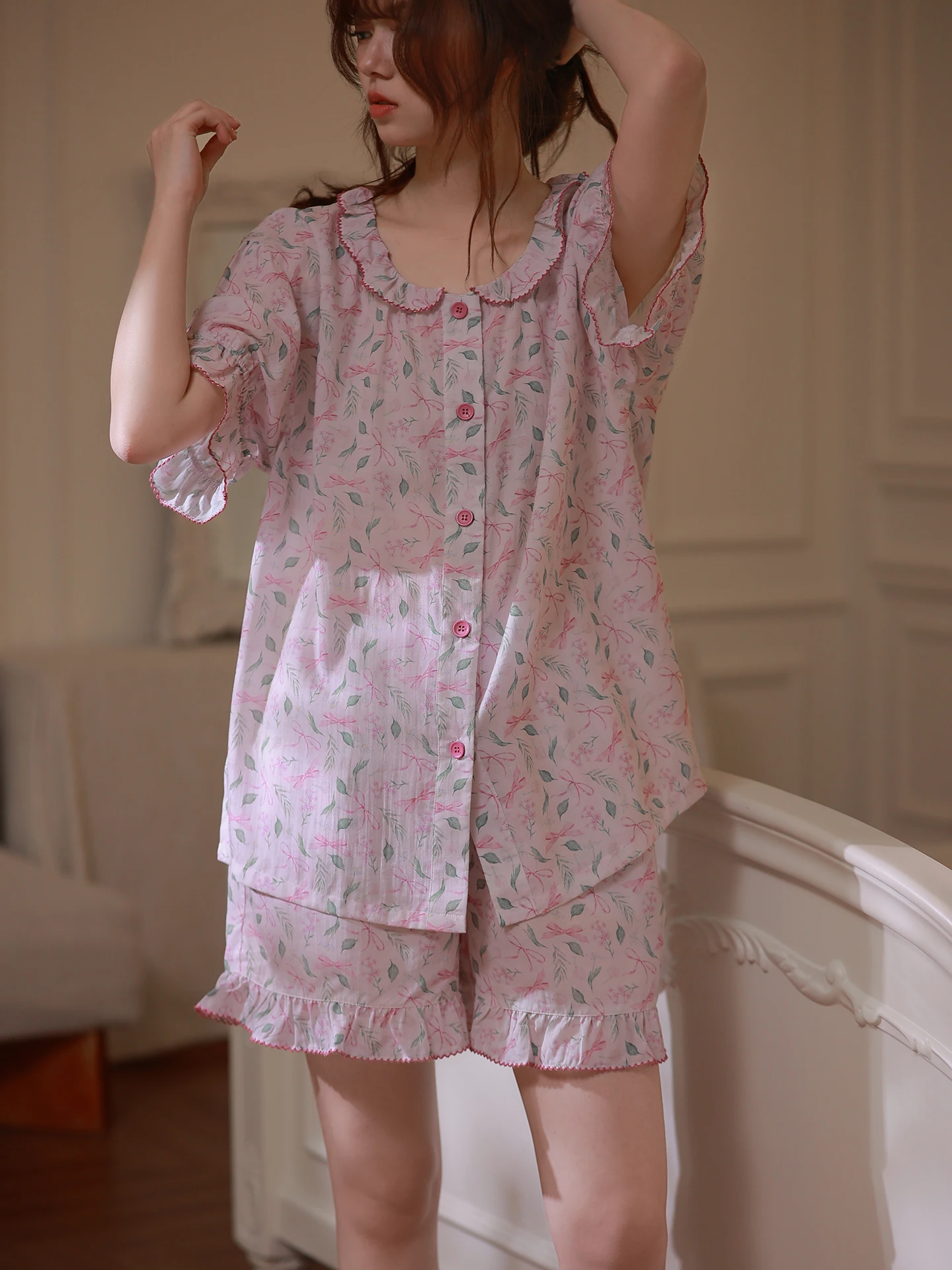 princess-mark-summer-new-sweet-floral-print-linen-sleepwear-women's-holiday-outdoor-wear-home-clothes-ultra-soft-round-neck-s