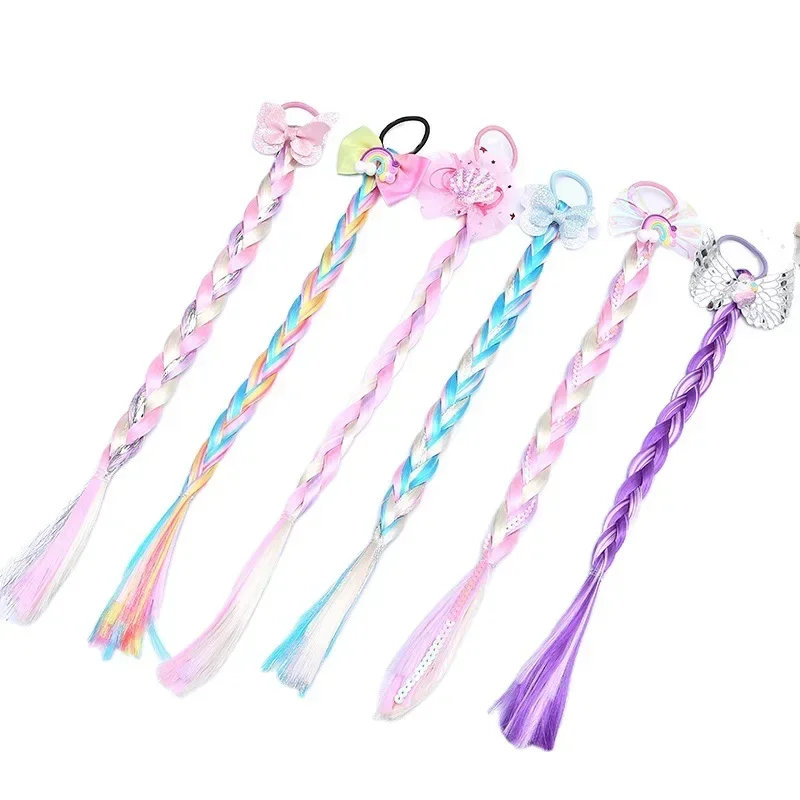 Children Raninbow Color Wig Braids Braided Hair Rope Girl Princess Headdress Twisted Braids Kids Colorful Hair Style Accessories