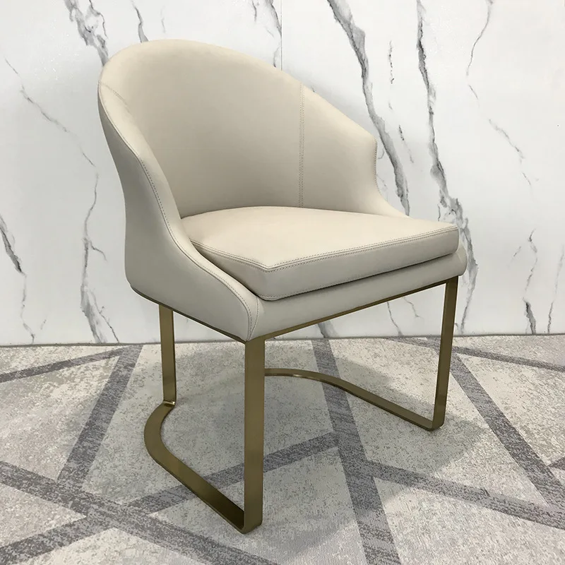 Modern Luxury High Back Dining Chair White Leather Upholstered Gold Stainless Steel for Restaurant Park Dining Room Furniture