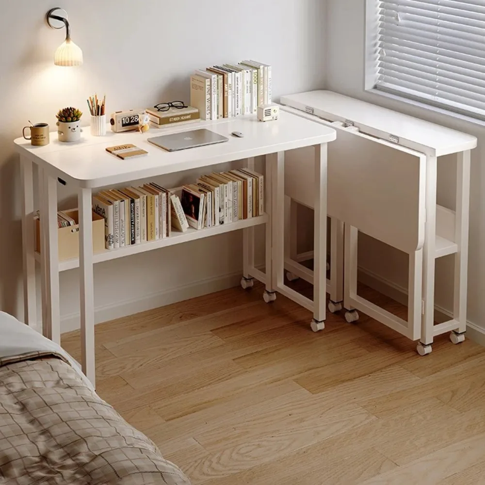 Folding Computer Desks Simple Minimalist Computer Desk Multifunctional Bedside Tables With Wheel Foldable Desk With Bookshelf