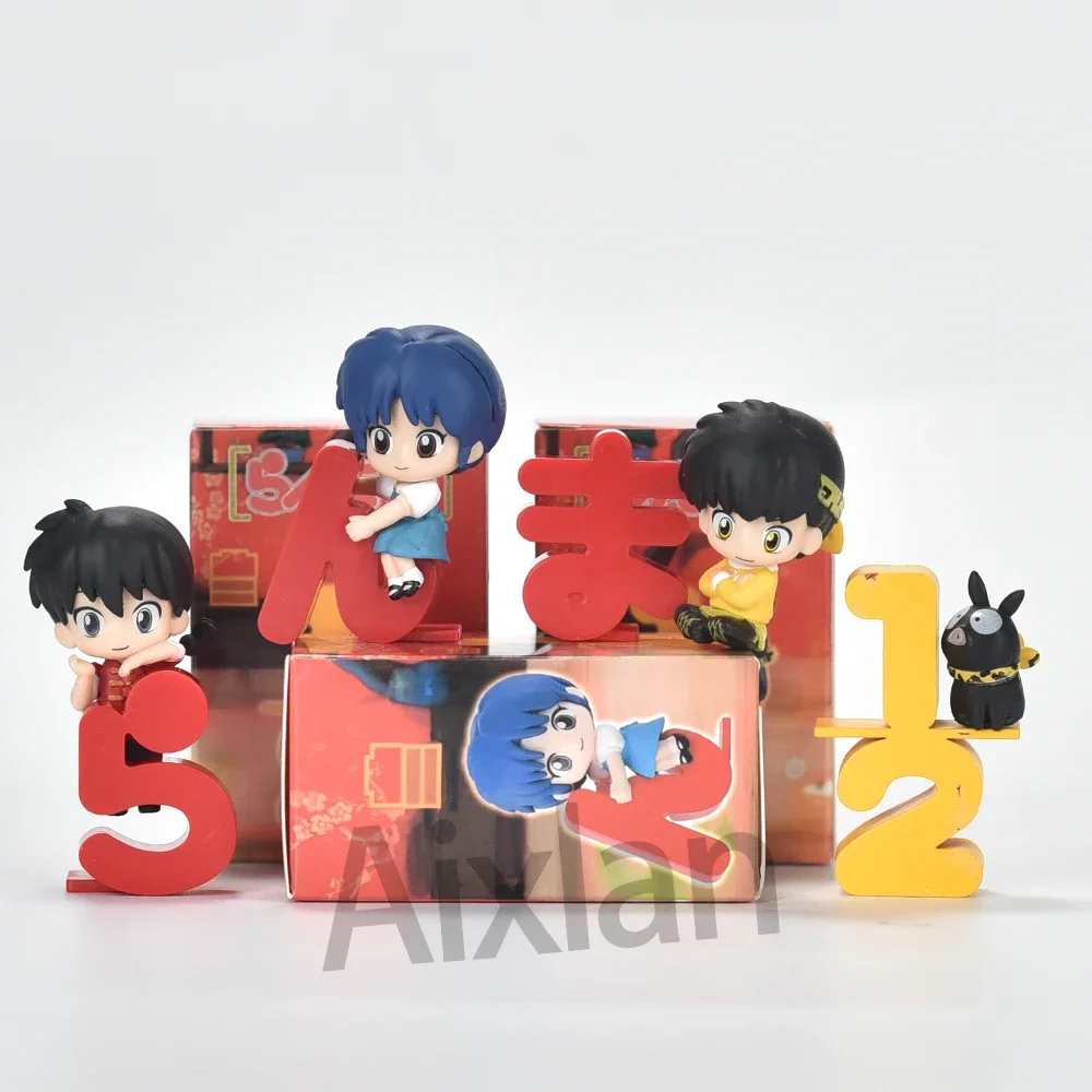 Aixlan 4PCS Ranma 1/2 Figure Ranma Tendou Akane Q Version Cute PVC Action Figure Amine Christmas Gift Collectible Figurine