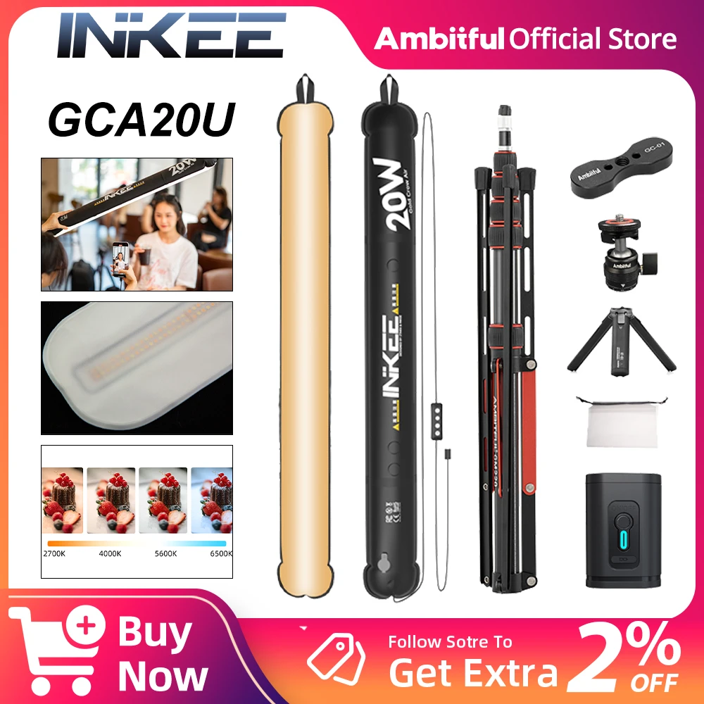 INKEE GCA20U Air Tube LED Light 20W Inflatable Light Foldable Photography Video Optional GM220 Tripod