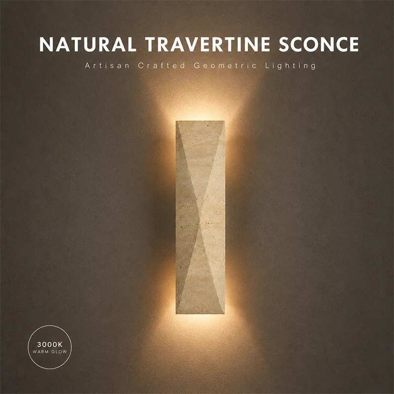 

Natural Travertine Wall Sconce Up Down LED Wall Light Replaceable G9 Wabi Sabi Japandi Decor for Bedroom Living Room
