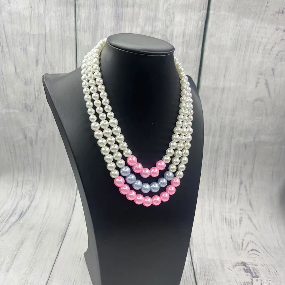 Hot sale custom Multi layers statement Necklace Women Gamma Phi Delta Pink Light Bule long Pearl Necklace