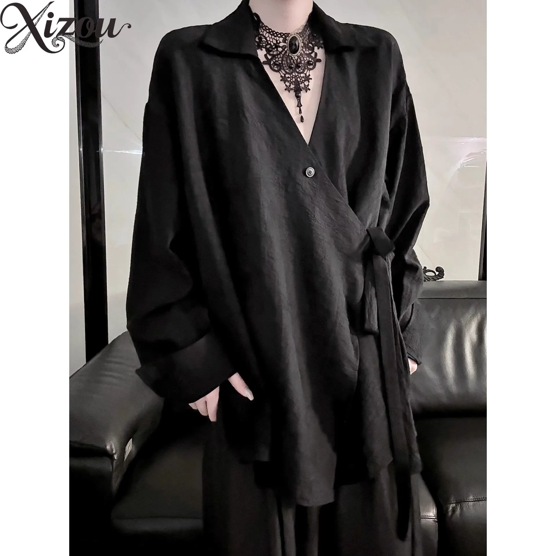 2026 Man New Chinese Style Unisex Long Sleeve Shirt Tie-Dye Taoist Robe Niche Neutral Elegant Vintage Casual Top Street Loose