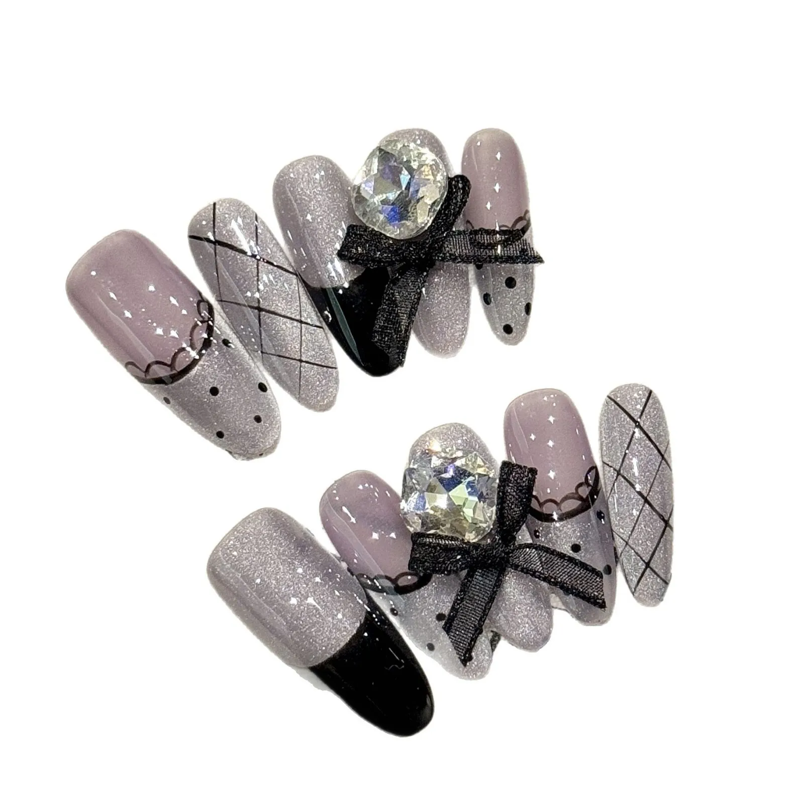 

French Cat Eye Purple Charm Lace Nail Art Fashion Manicure (5554)