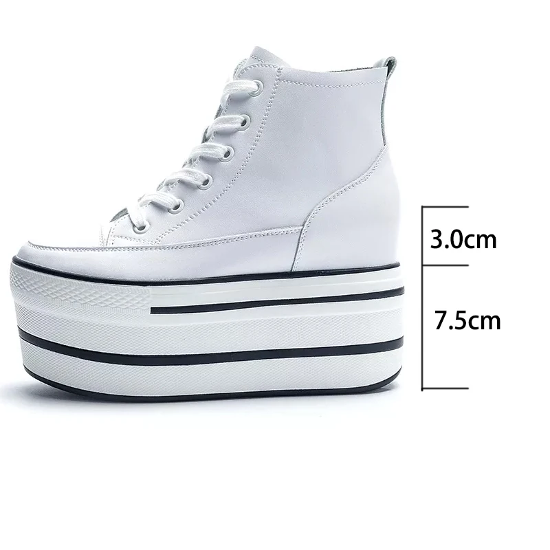 Fujin Women\'s High Top Sneakers Casual Leather Lace up Boots Sneakers For Woman Spring Autumn Shoes High Heels Sneaker Shoes