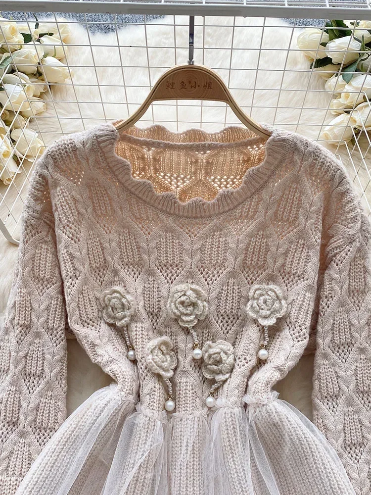 Women Autumn Pullovers Korean Version Leisure Time Gentle Design Feel Mesh Ruffle Flap Versatile Knitwear Long Sleeve Top D5075