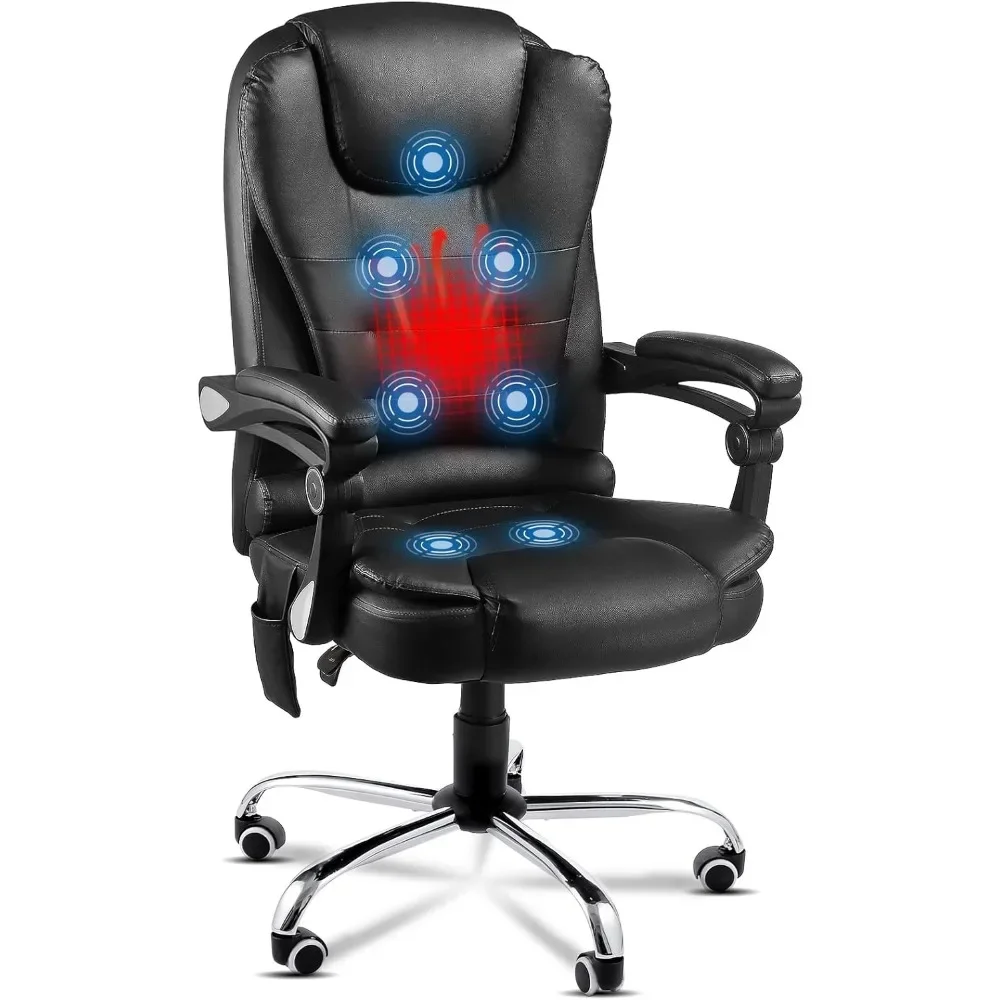 Office Chair, Heat & Massage High Back Desk Chair W/Adjustable Height, Executive Swivel Leather, Massage Function, Chairs Office