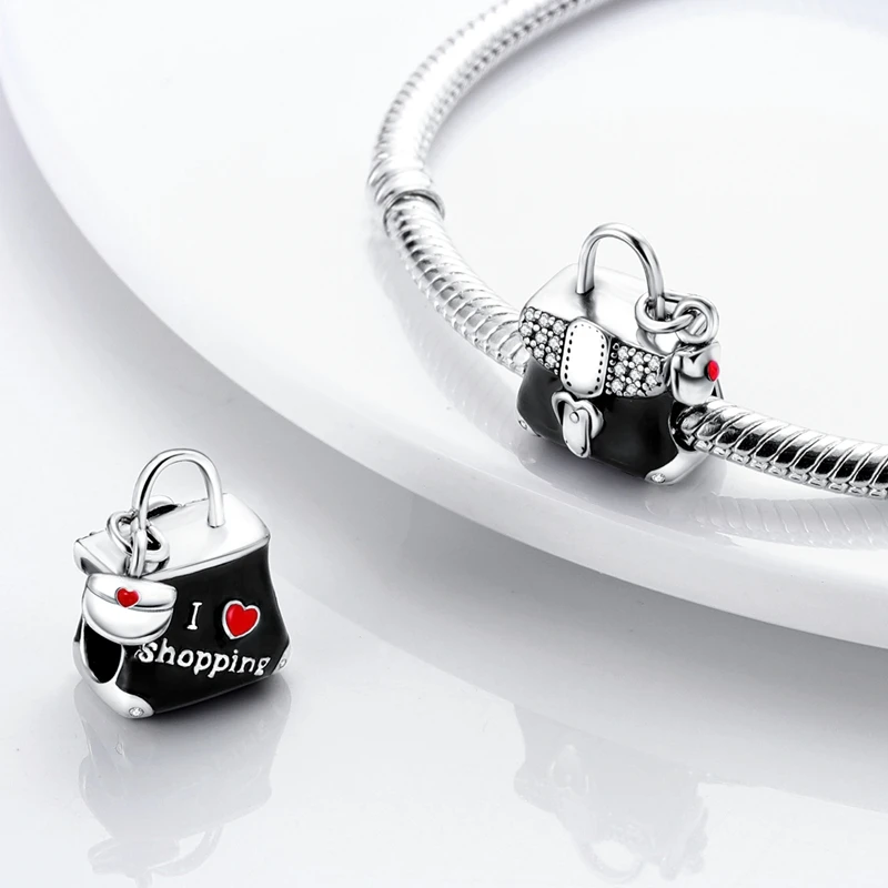 Silver Plated High Heels Lipstick Perfume Charms Pendants Fit Original Pandora Bracelet Necklace DIY Beads For Women Jewelry