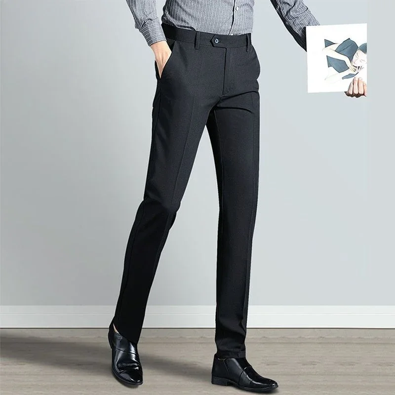 Straight Work Trousers for Men Office Plus Big Size Man Suits Pants Fashion Classic New In Fabric Vintage Elegant Tailoring Wear