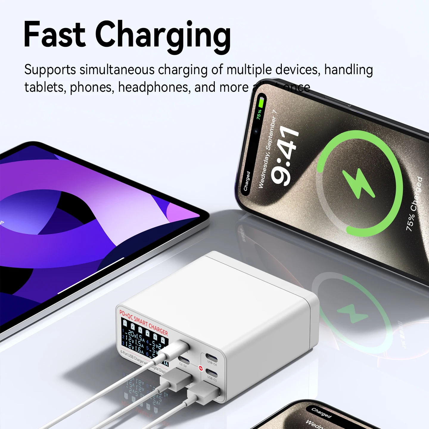 Portable Smart Multi-port Digital Display Charger WLX-896D WLX-896H USB Fast Charging Station For iPhone Phone Drone Charging