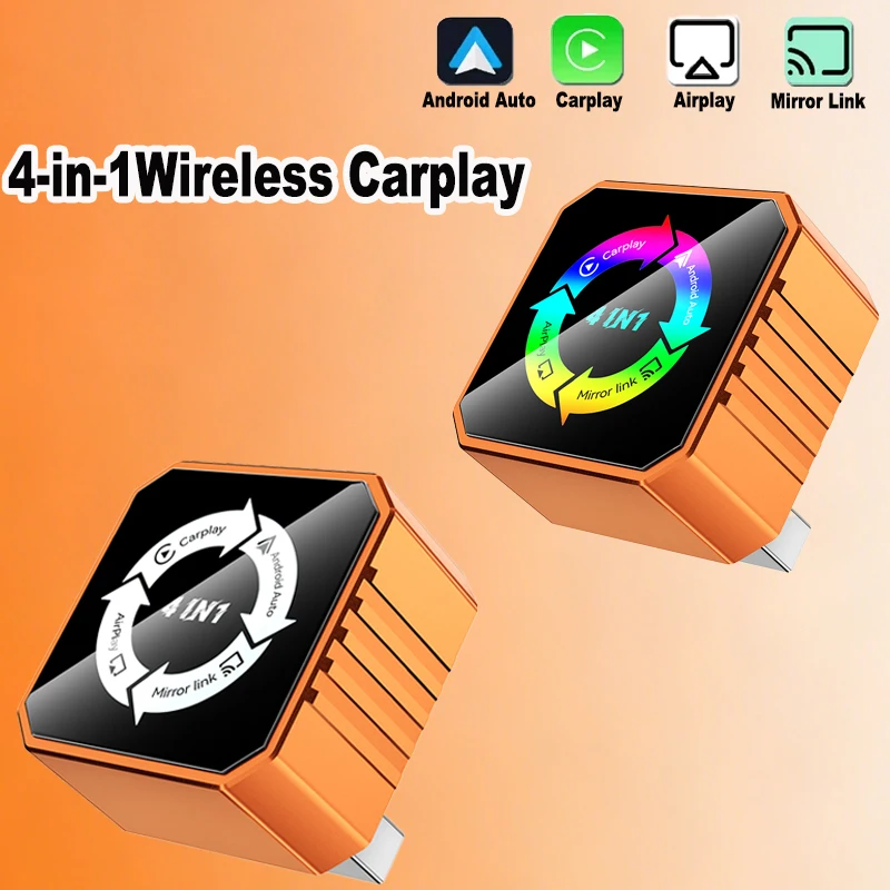 

NEW Upgrade 4-in-1 Wireless Carplay Mirror Link Airplay Adapter Mirror Link Screen USB Plug Play for Apple and Android CarPlay