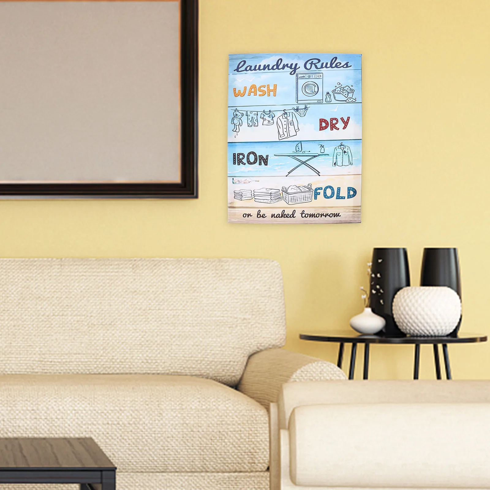 Laundry Rules Canvas Wall Art for Laundry Room Decor Rustic Wood Frame Wall Decor Canvas Painting Home Interior Art Gift Idea