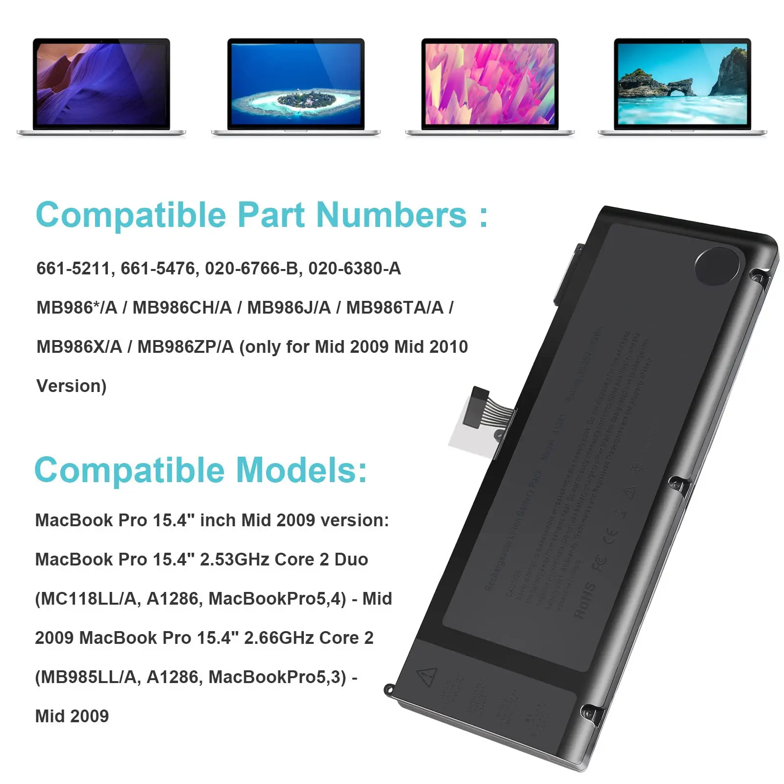 Imagem -03 - Bateria do Portátil para Macbook Pro A1321 A1286 Mc371ll Mid 2009 Mid 2010 Substituição 15 Polegadas A1321 A1286