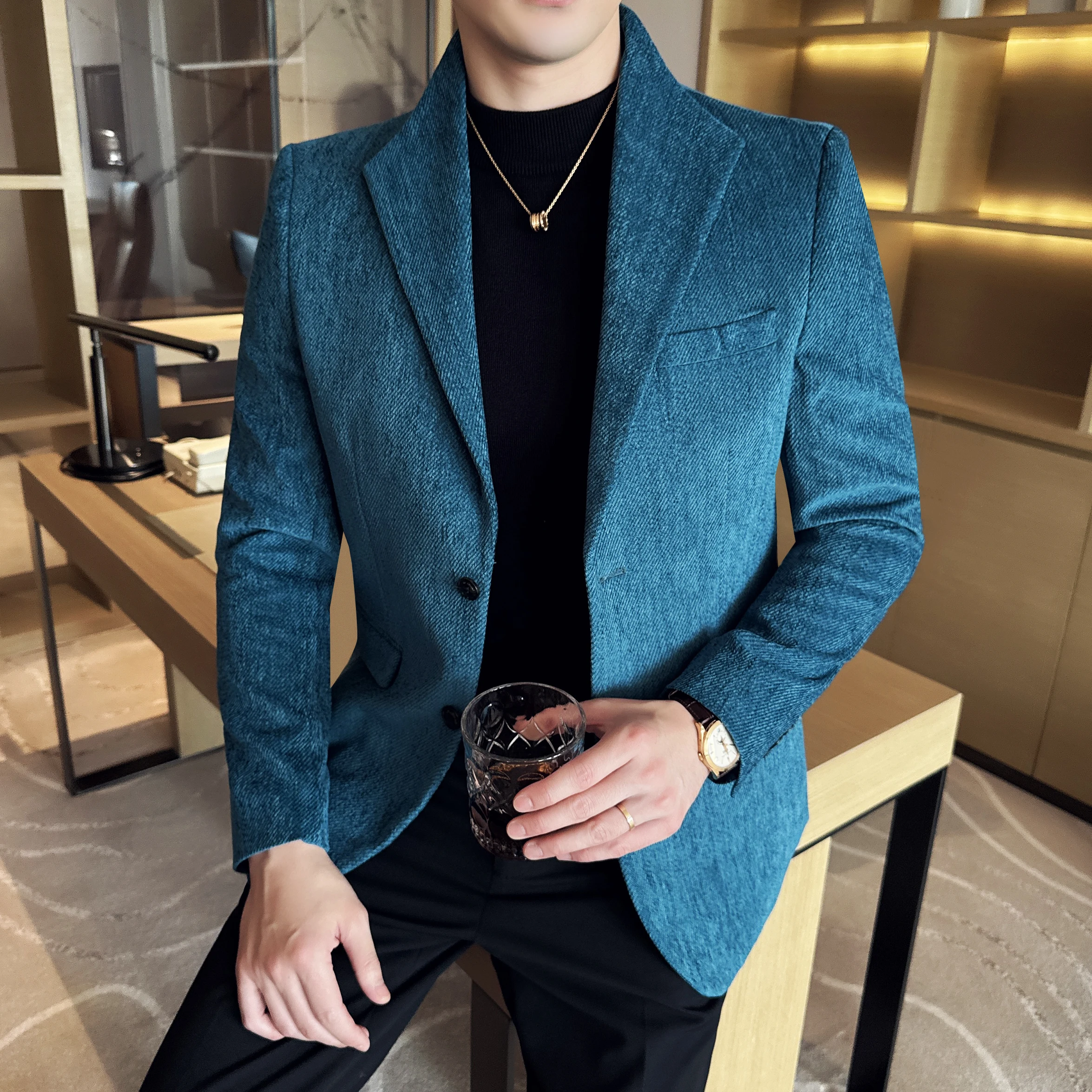 

New Chinese Style Stand Collar Fashion Casual Suit Jacket Autumn Winter New Slim Fit Business Formal Social Prom Party Tuxedos