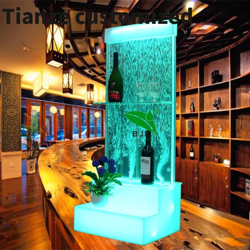 

Customized-nightclub bar furniture LED glow floor standing water bubble panel wall wine display cabinets