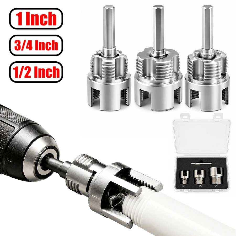 2-in-1 Internal External Pipe Threader Set 1/2Inch 3/4Inch 1 Inch, Electric Drill Thread Cutting Tool for PVC PPR Plastic Pipes