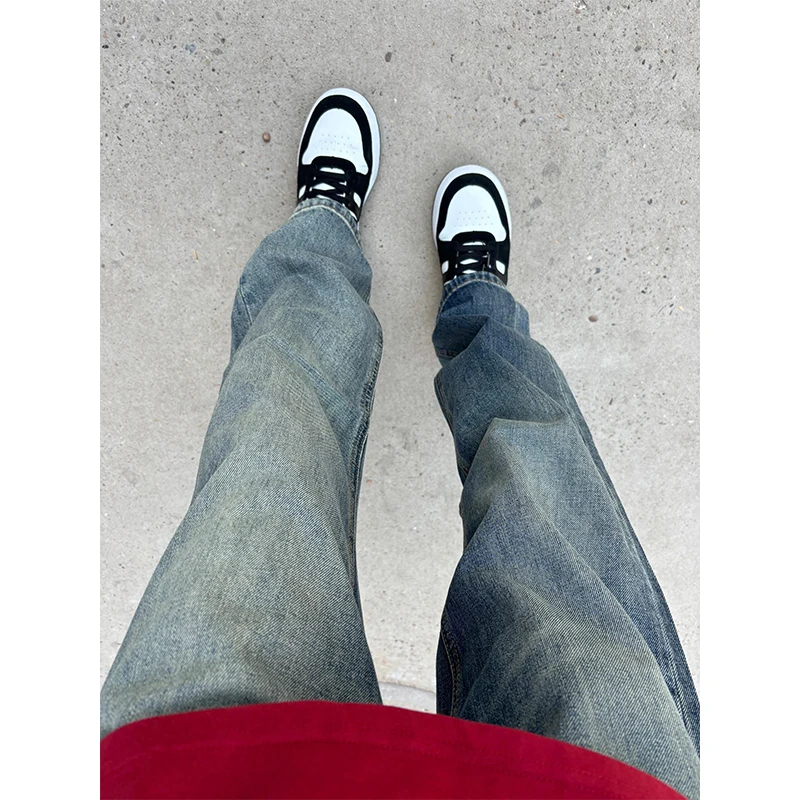

Retro Blue Straight Leg Jeans Men's Summer Trendy Brand Haome Street Sle Elastic Slimming Straight Leg Pants