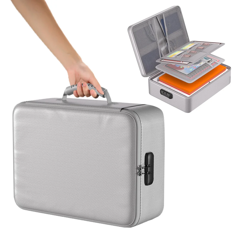 

Fireproof Document Organizer with Lock Document Box Safe Storage Box (Silver)