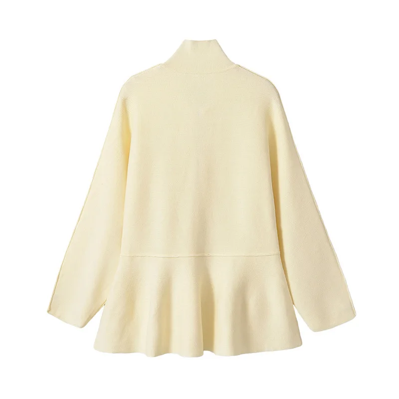 NINE ZAR Women's Knitted Short Skirt Coat with Stand Collar And Zipper Nine Points Long Sleeve Outerwear for Ladies