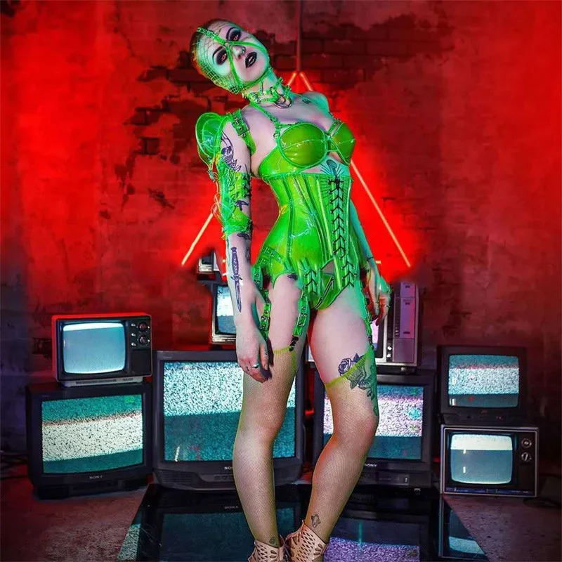 Future Technology-Costumes de boîte de nuit sexy pour femme, chemise de bikini verte structurels ente, chanteuse Ds, fête d'Halloween, vêtements de bar
