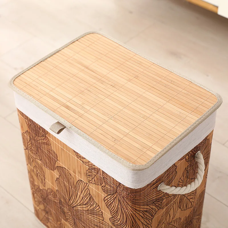 Bamboo Laundry Baskets Bathroom Folding Storage Bucket Bedroom Dirty Clothes with Lid Laundry Basket Multifunctional Storage Box