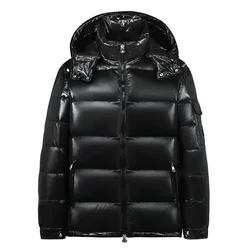 Fashion Brand Shiny Down Jacket Men Thick Padded Puffer Jackets Hooded White Duck Down Coats Men Outdoor Windproof Warm Overcoat