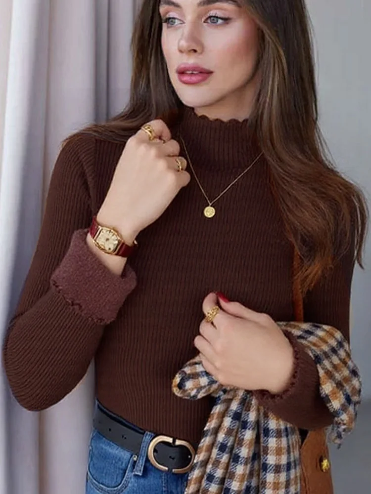 

New Fashion Warm Fleece Pullovers Knitted Women's Sweaters Autumn Turtleneck Long Sleeve Women Sweater Elegant Winter Clothes