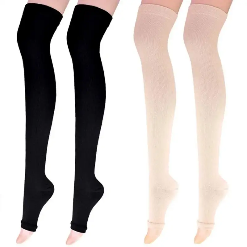 2024 1pair Thigh High Compression Socks Women Men open Toe firm Support 20-30mmhg Stockings Varicose Veins For 4XL5XL Plus Size