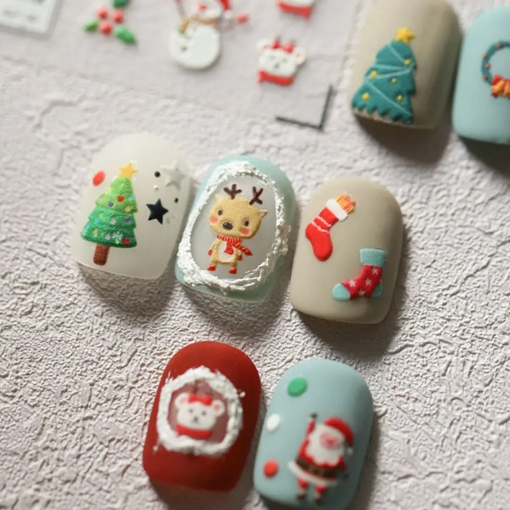 Pegatinas navideñas para uñas de muñeco de nieve, copos de nieve, ciervos, pegatinas autoadhesivas tridimensionales para manicura