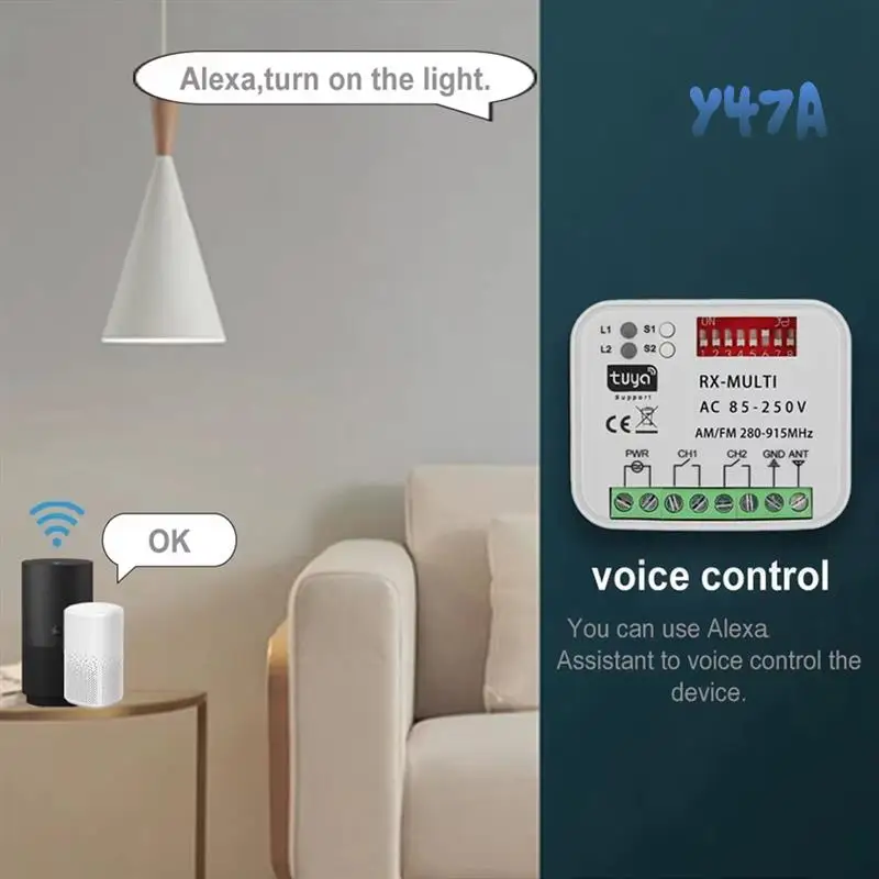 

Tuya Wi-Fi переключатель гаражных ворот, многочастотный приемник переменного тока 85-250 В, универсальный с радиочастотным пультом дистанционного управления 280-915 МГц-Y47A