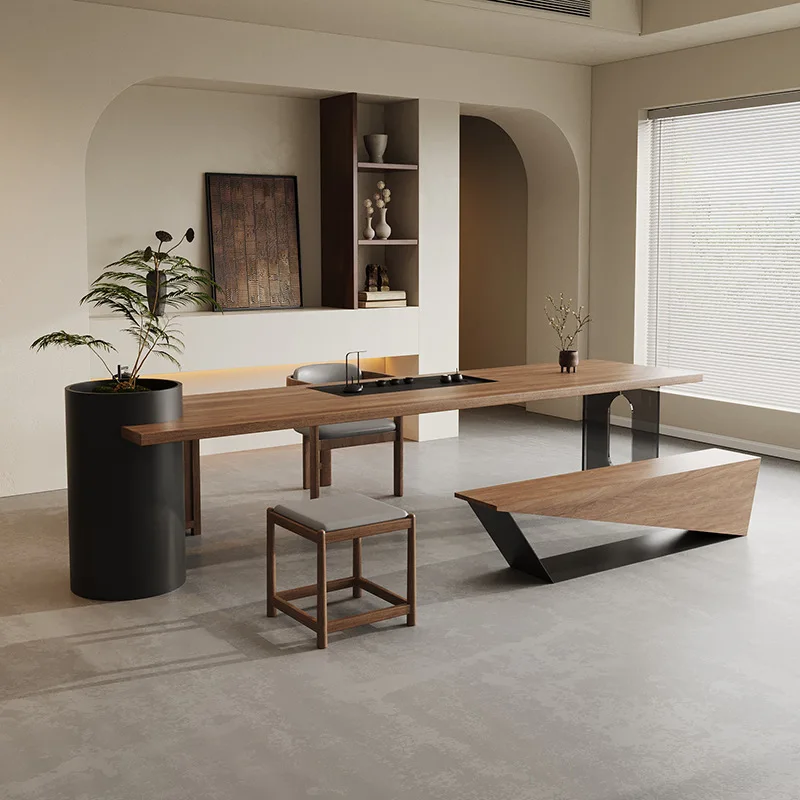 Solid wood large board with tea tray, tea table and chair combination, new Chinese Kung Fu tea making