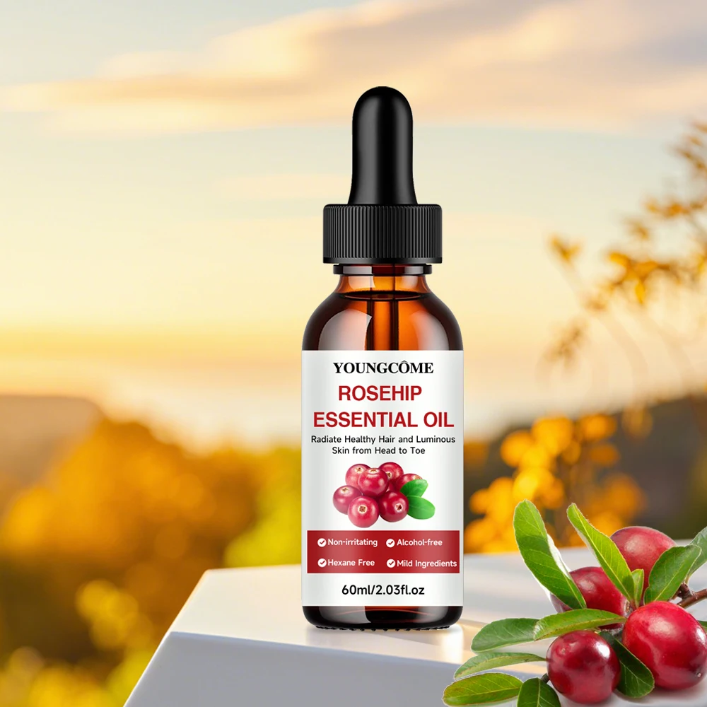 Aceite esencial de rosa mosqueta que se desvanece, línea fina, reparación reafirmante, blanqueamiento hidratante suave, aceite nutritivo para el cuidado de la piel para el cabello y la cara