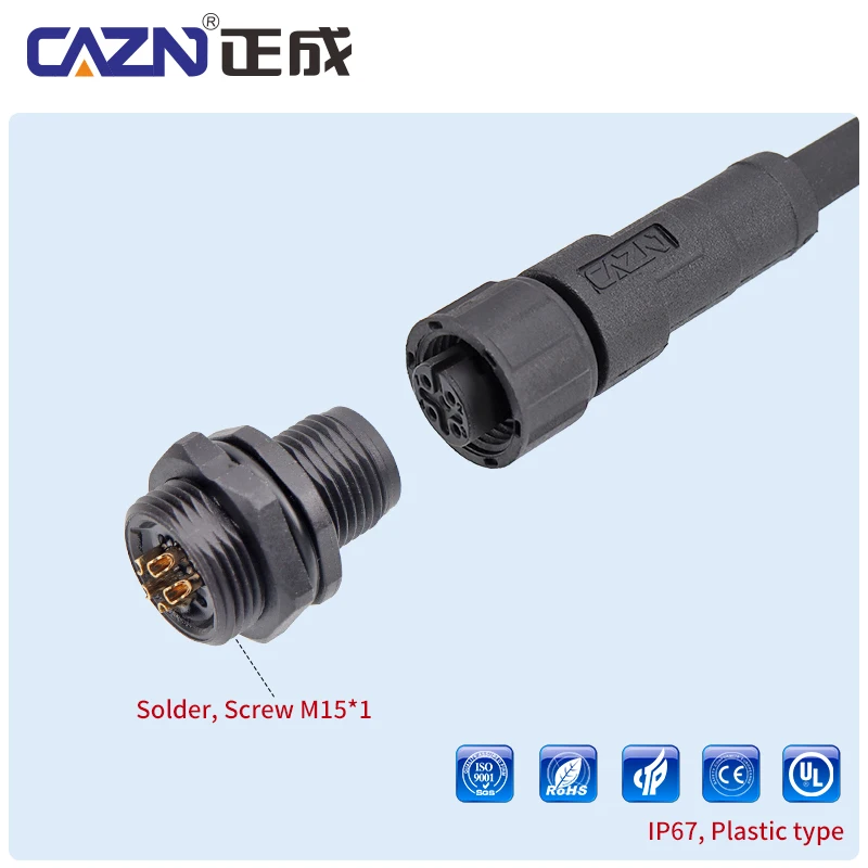 Circular Plastic Material M12 Electrical Connector Female and Male IP67 Waterproof Solder Socket