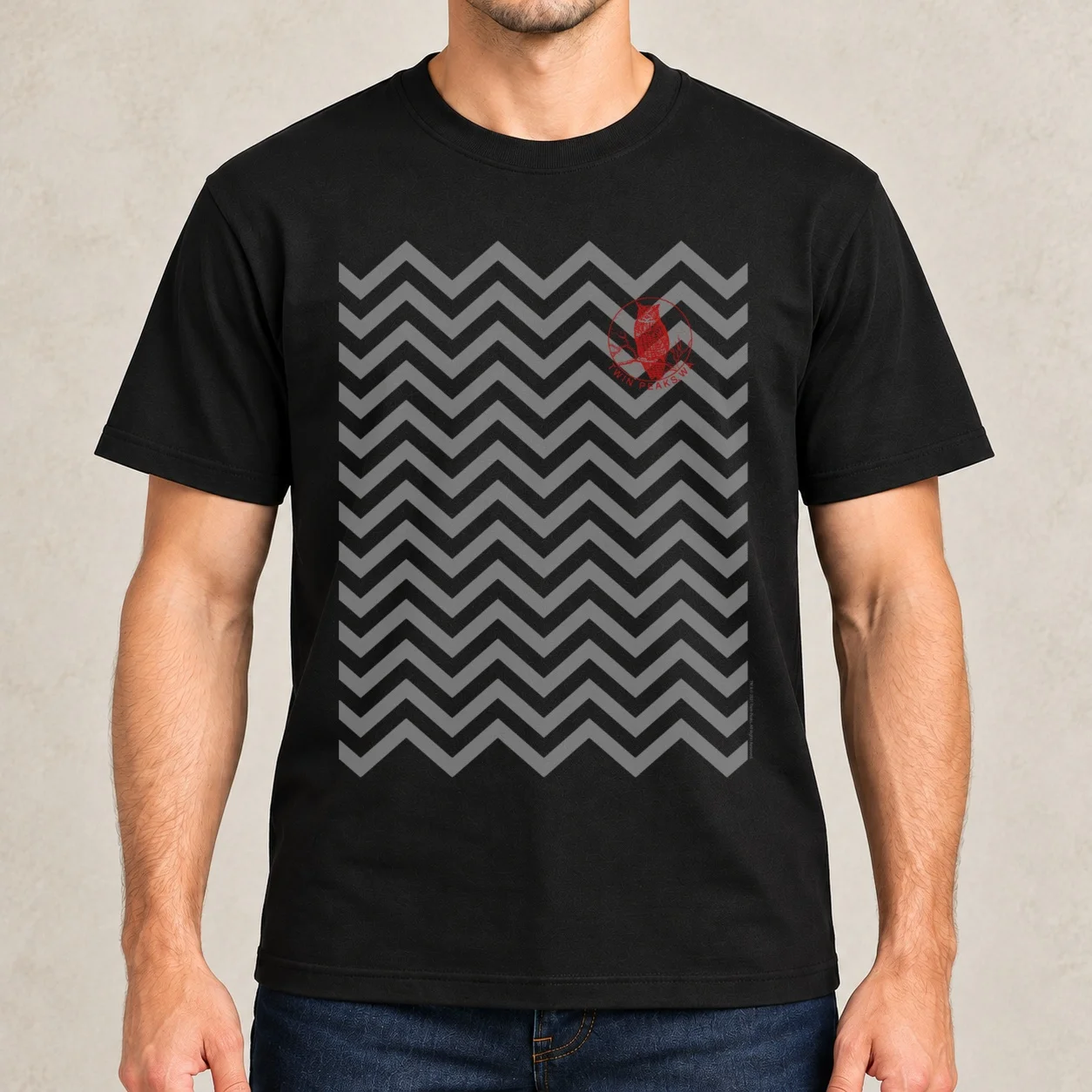 Twin Peaks Owl Pocket Logo Backward And Forward Design T-Shirt man t shirt cotton high quality t shirts designer T-Shirt