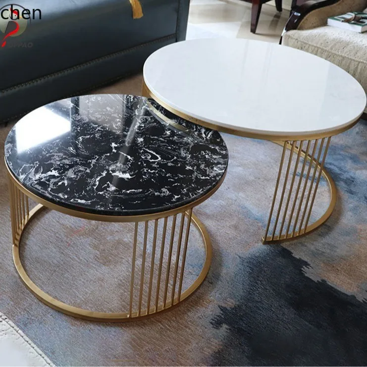 YFY Rock Slab Coffee Table Light Luxury Italian  Modern Living Room Home Marble Round Small  Internet  Small Round Combination
