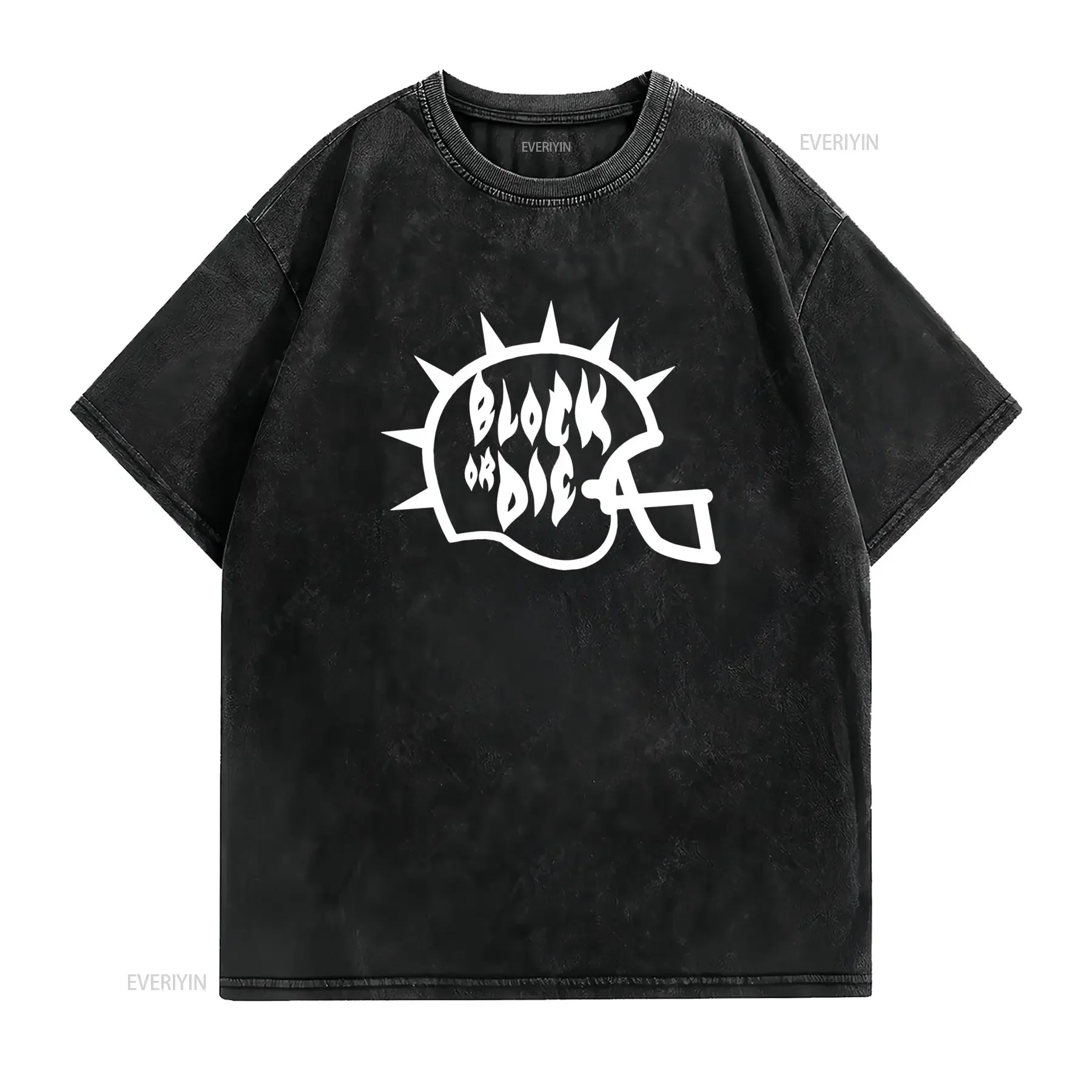 Men'S Casual Bloodbowl Helmet T Shirt Black with White Skull Cauldron Design Round Neck Summer Streetwear Gothic Rock vintage