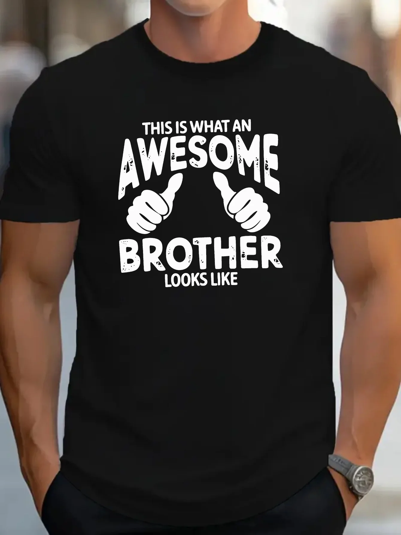 Awesome Brother Quote Graphic Mens Crew Neck T Shirt Thumbs Up Text Print Short Sleeve Casual Cotton Family Gift Daily Tops