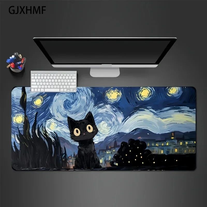 

Starry Night Cat Mausepad Cat Desk Mat Gaming Mat Pad on The Table Office Gamer Accessories Keyboard Pad Mouse Mats Mouse Carpet