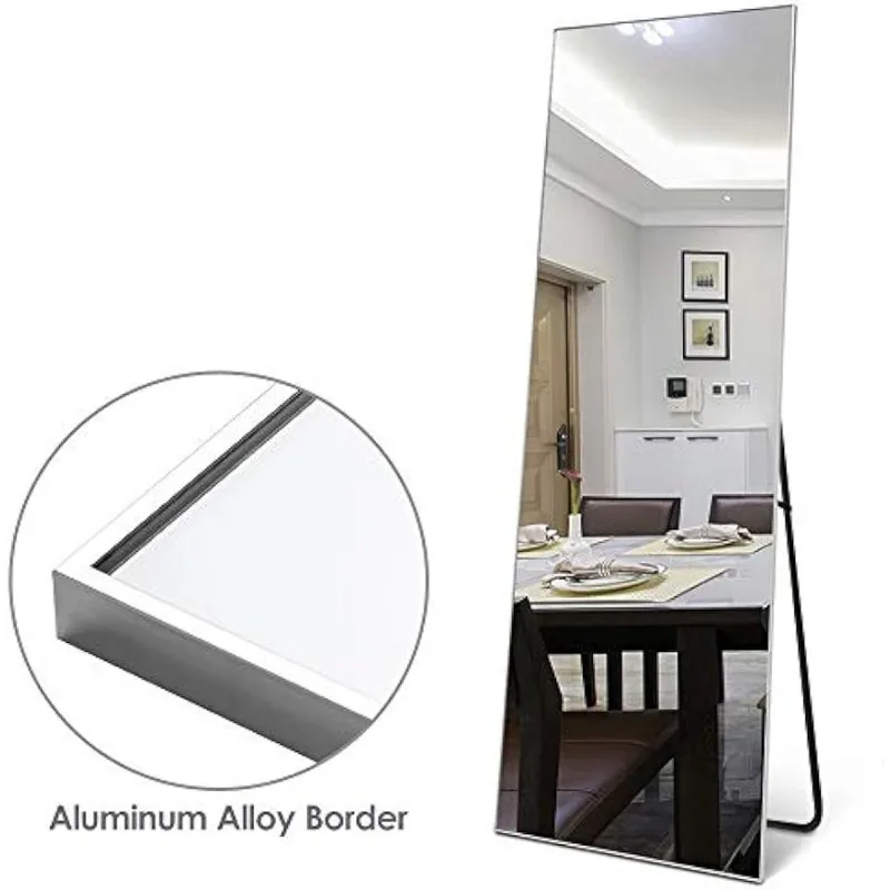 Full Length Mirror Floor  with Standing Holder Bedroom/Locker Room Standing/Hanging Mirror Dressing (Silver)