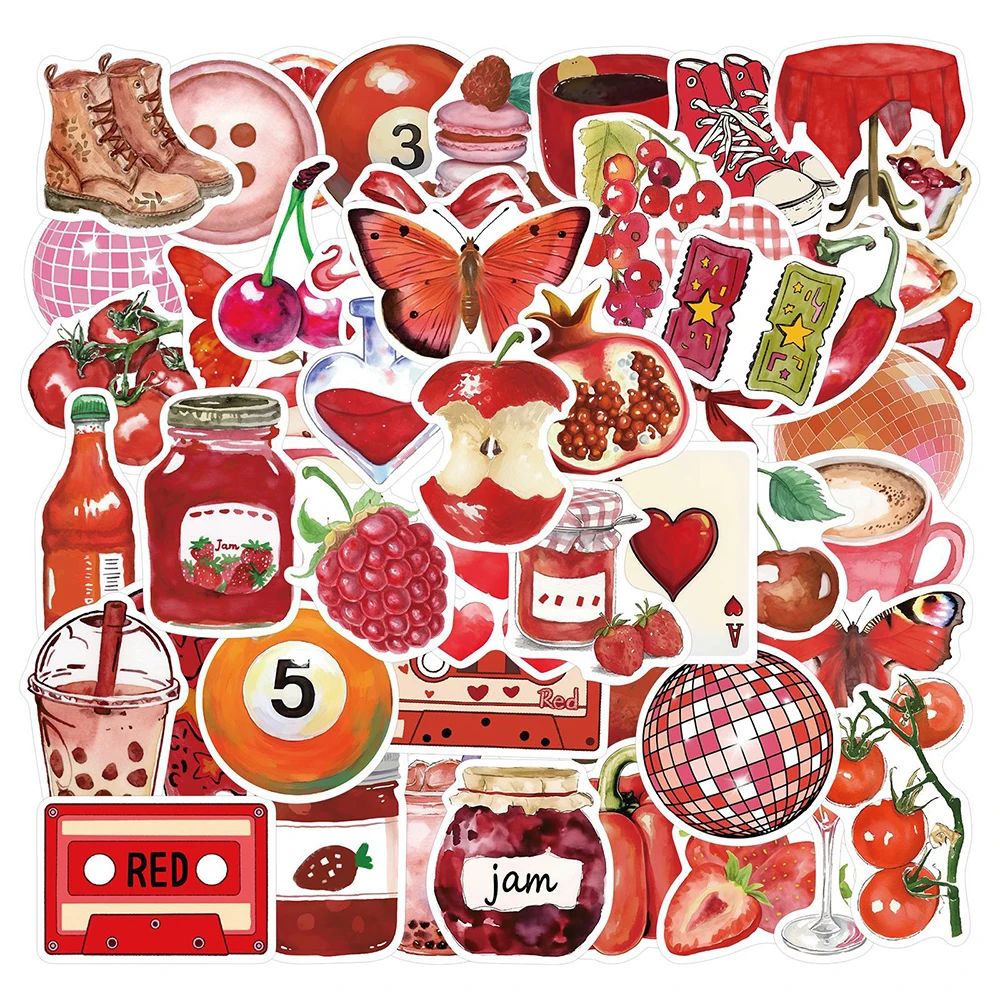 

10/30/50pcs Red Cherry Downtown Y2K Girl Graffiti Stickers Cartoon Ins Style Aesthetic Decals Suitcase Phone Scrapbook Sticker