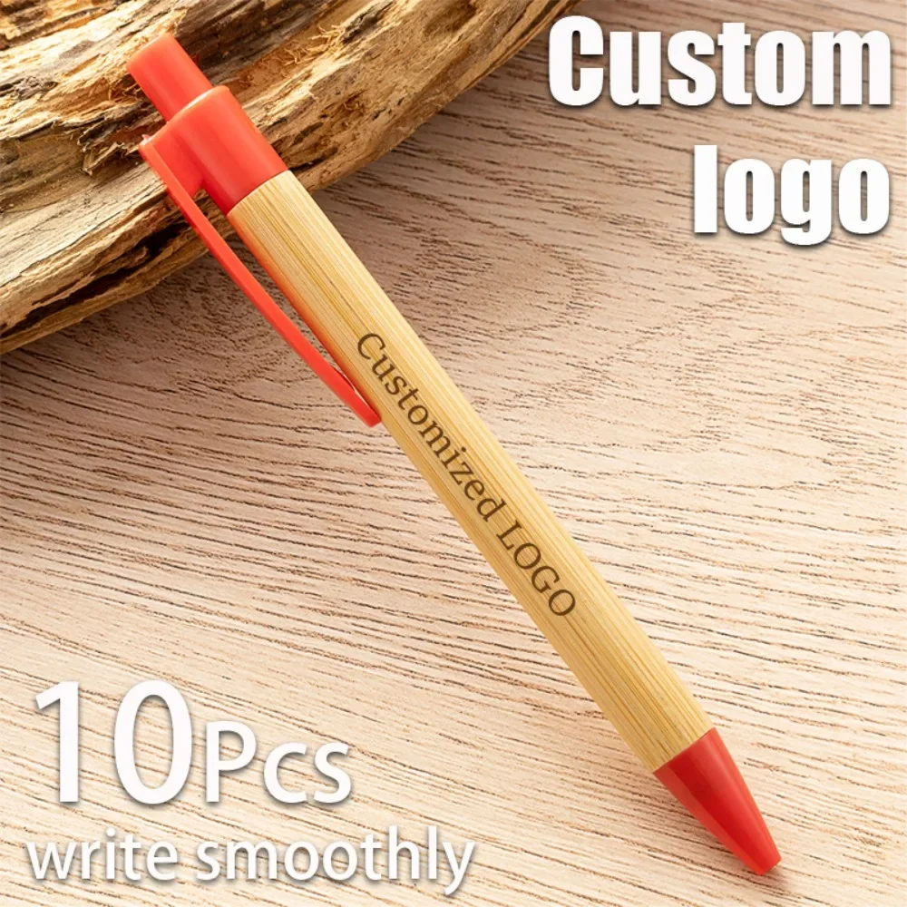 

10-150pcs School Student Bamboo Ballpoint Pens Wholesale Custom Logo Advertising Gift Signature Pen Writing Stationery Pen