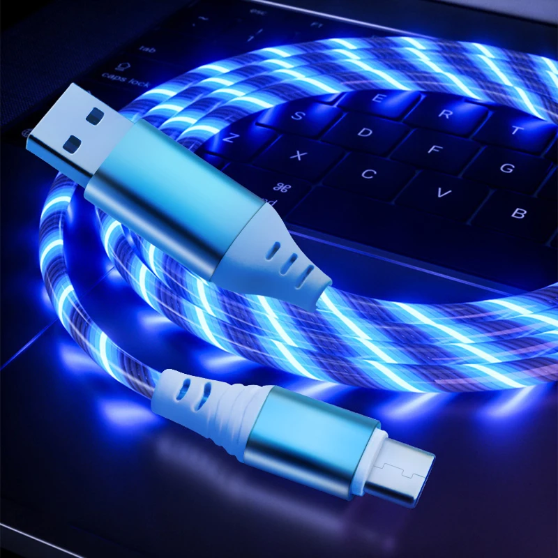 Mvqf 5A Snelle Oplaadkabel Glowing Led Kabel Micro Usb Type C Datakabel Vloeiende Streamer Licht Led Usb C Koord voor Huawei Xiaomi