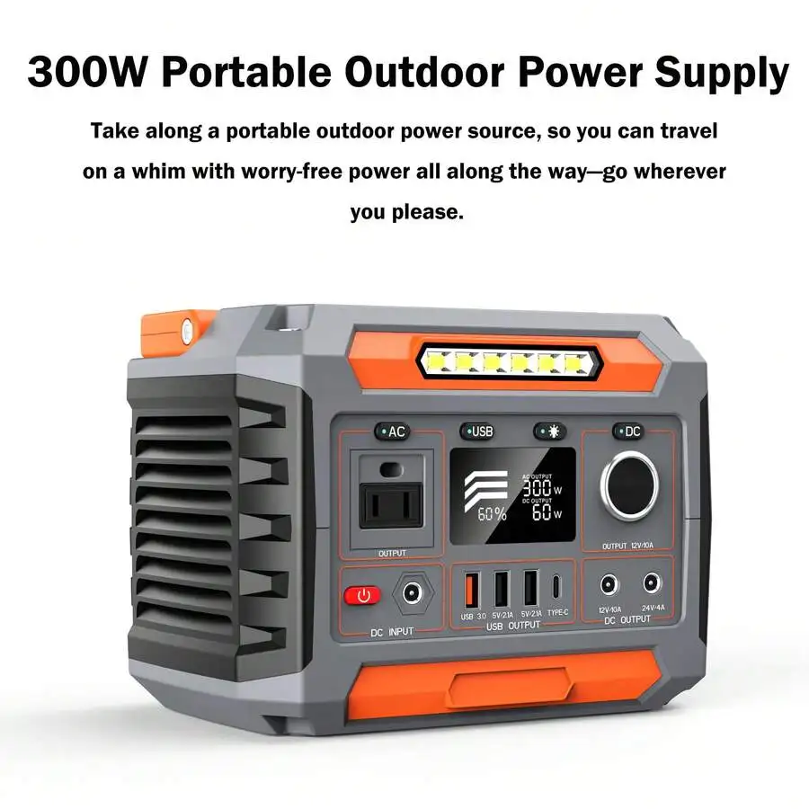 300W Portable Power Station, Emergency Power Bank, Outdoor Generator, 270Wh/72,800mAh/3.7V, With Built-In Lighting And Wireless