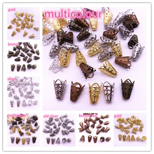 50pcs 11*16mm Gold Silver Plated Hollow Flower Amaryllis form End Spacer Beads Caps Charms Beads For Jewelry Making Accessories