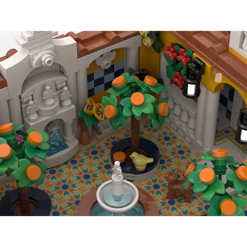 1472 pçs moc espanhol clássico e estilo barroco pátio diy montagem bloco de construção brinquedos presente aniversário das crianças